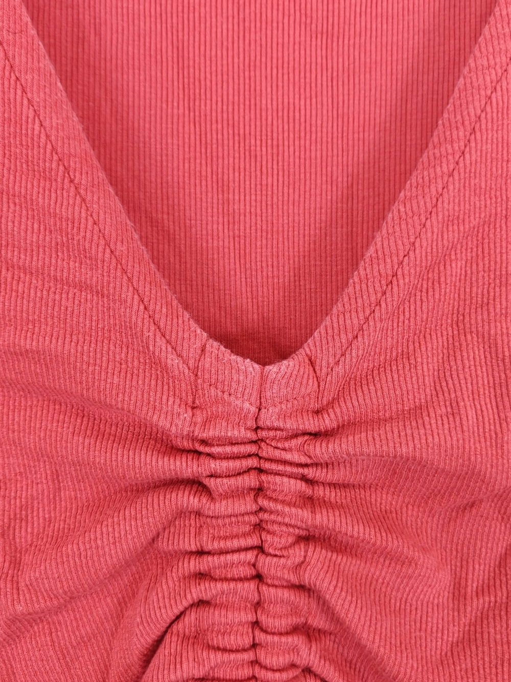 AllSaints Rinna Ruched V-Neck Crop Tee Red Drawstring Top M - Picture 6 of 11